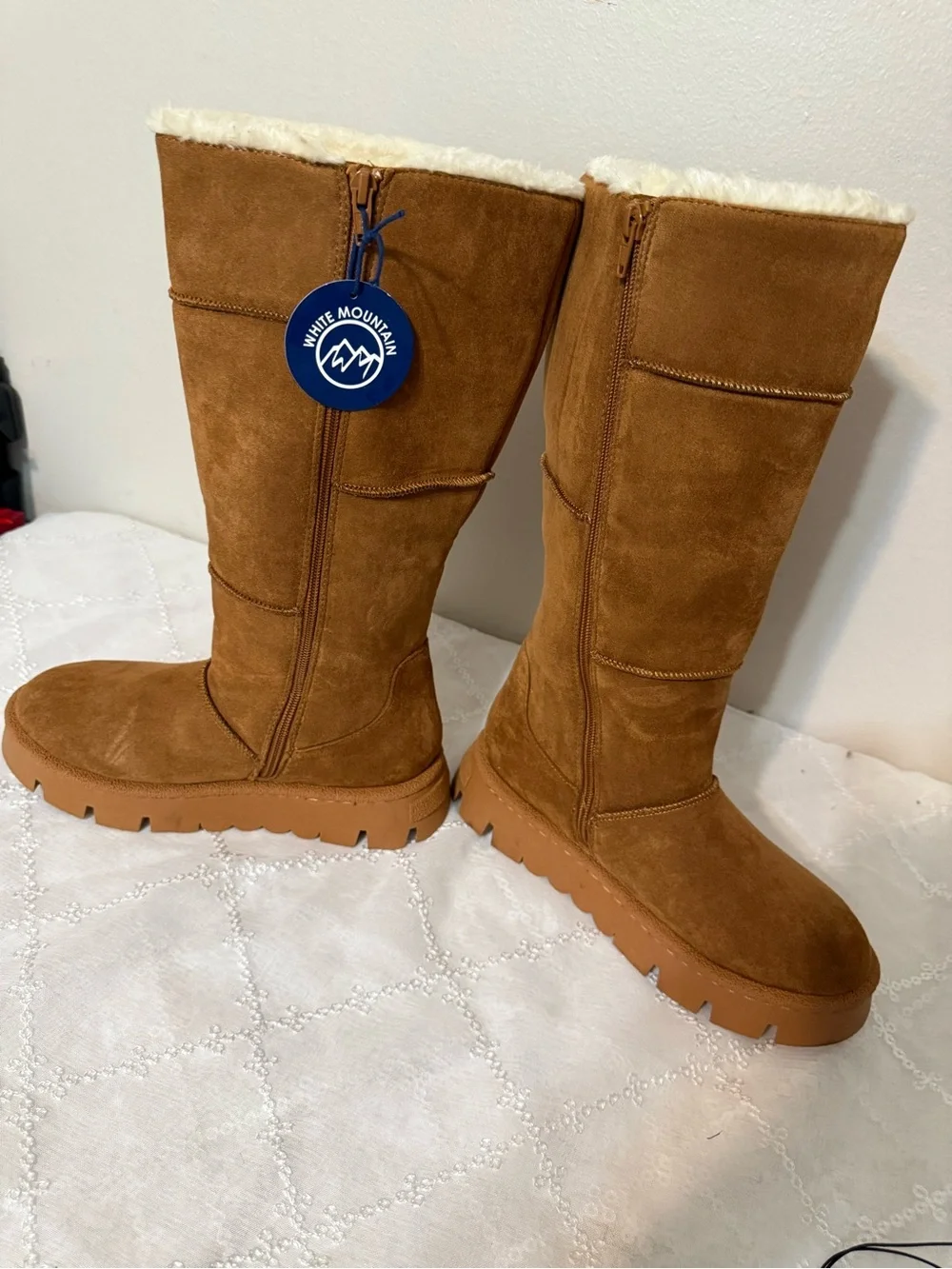 White Mountain Tall Chestnut Suede Fur-Lined Boots
